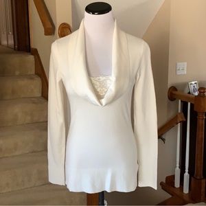 NEW WHBM Winter White Cowl Neck Sweater w/Lace Inset